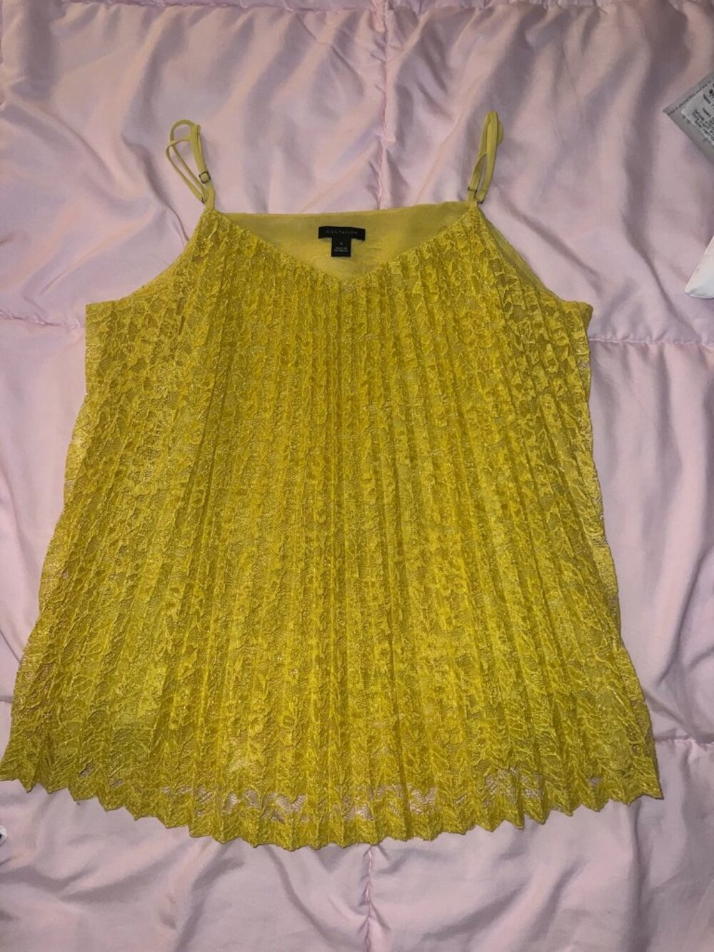 Ann Taylor Yellow Lace Pleated Camisole Top | Medium
